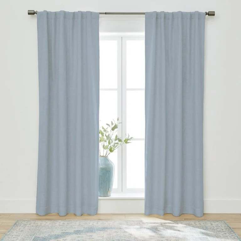 Better Homes & Gardens Blackout Linen Blend Curtain Rod Pocket Back Tab Panel, 50" x 95", Blue Wa... | Walmart (US)