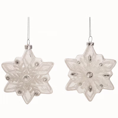 Transpac Set of 2 Clear Glass Snowflake Shaped Christmas Tree Ornaments for Holiday Decor | Target