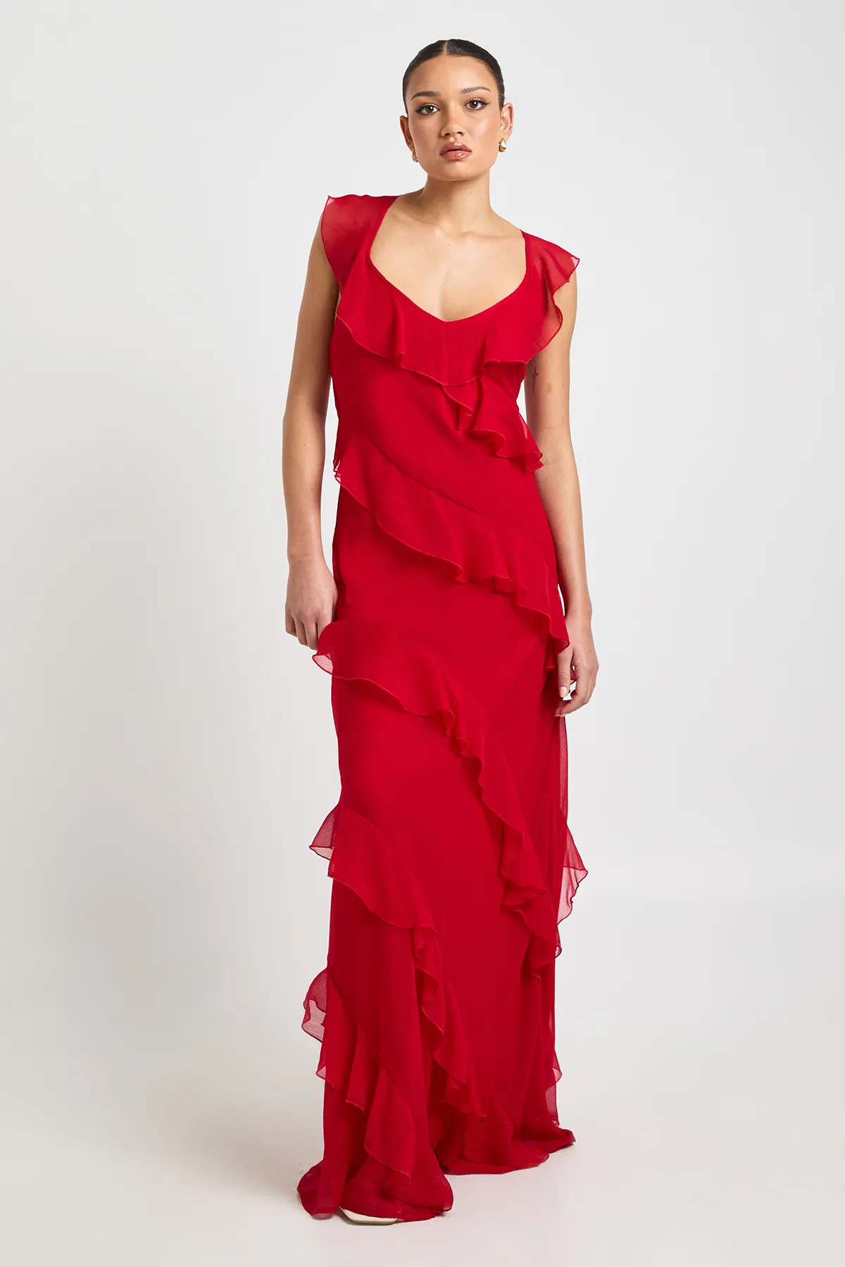 Dresses | Chiffon Ruffle Fit & Flare Strappy Maxi Dress | boohoo | Boohoo.com (UK & IE)