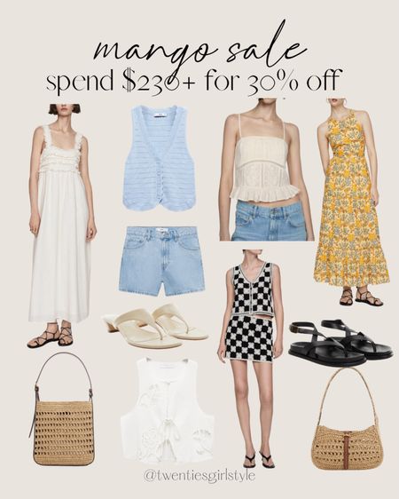Mango sale 30% off if you spend $230+ code SUMMER 🙌🏻🙌🏻

Sun dress, summer style,
Sandals, woven purse, denim shorts, vests, skirt set 

#LTKSeasonal #LTKFindsUnder100 #LTKSaleAlert