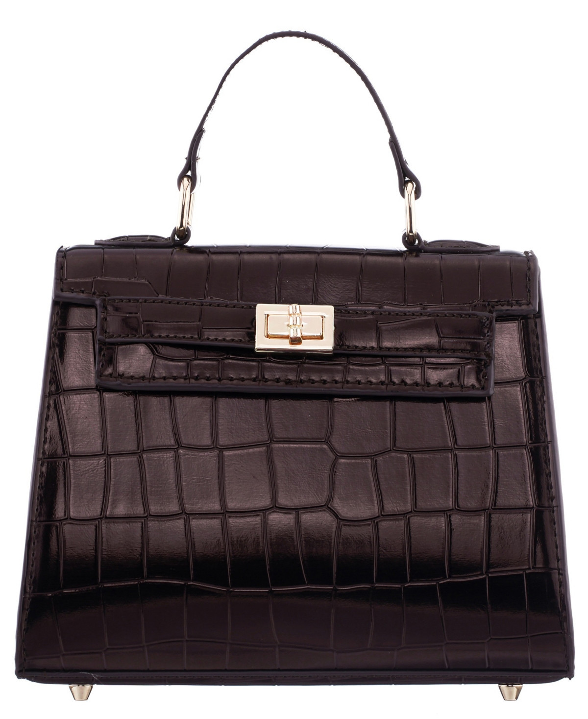 Nina Mini Croco Embossed Magnetic Snap Satchel Bag - Chocolate | Macy's