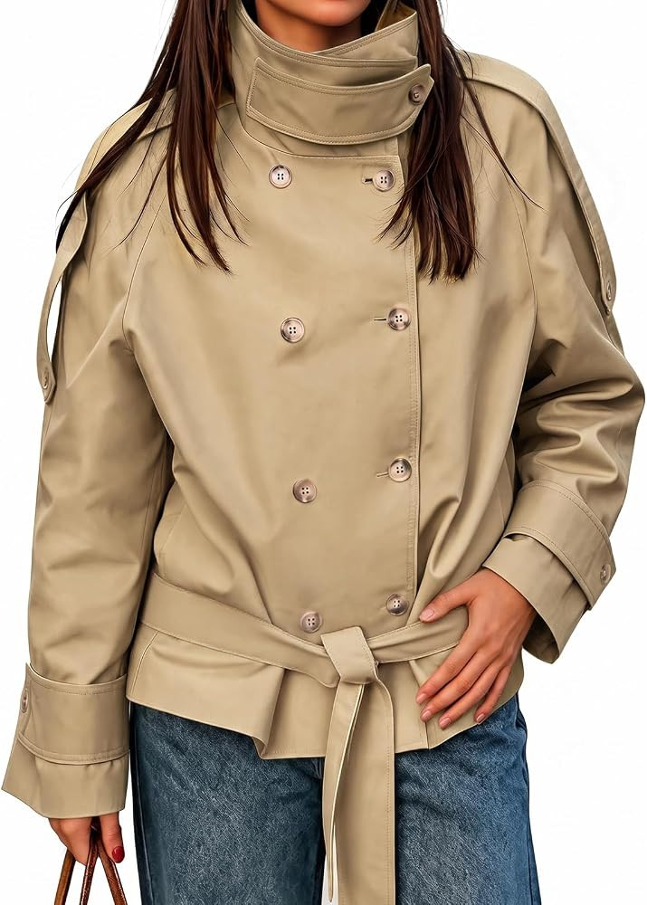 Cicy Bell Womens Short Trench Coats Double Breasted Casual Belt Fall Jacket | Amazon (US)