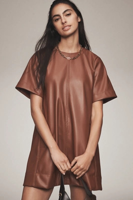The Emmy Faux Leather Short-Sleeve Mini Dress by Maeve | Anthropologie (US)