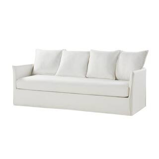 Ferdinand Mid-century 80.3 in. Polyester Slipcovered Sofa Reversible Cushion White | The Home Depot