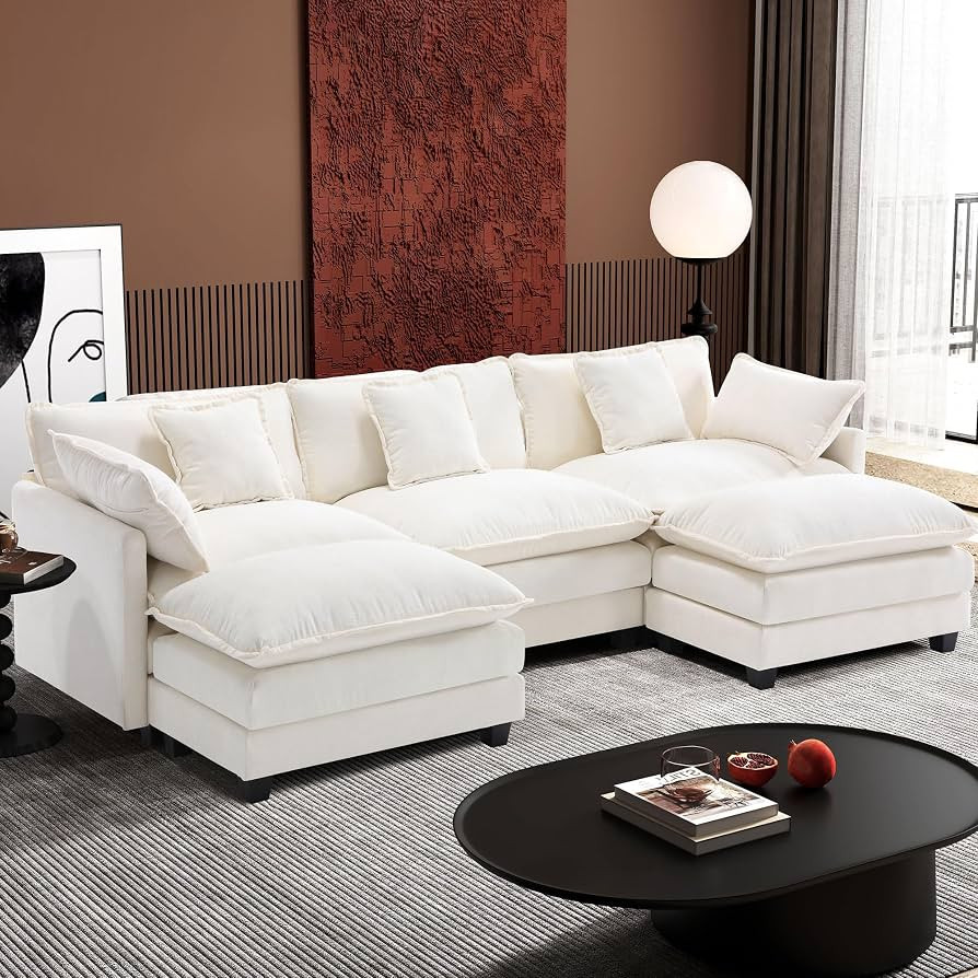Ihanherry 111.4" U Shaped Cloud Couch Modern Modular Sectional Sofa with 2 Ottoman, 5-Seat Chenil... | Amazon (US)