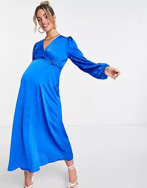 Queen Bee Maternity wrap dress in blue | ASOS (Global)