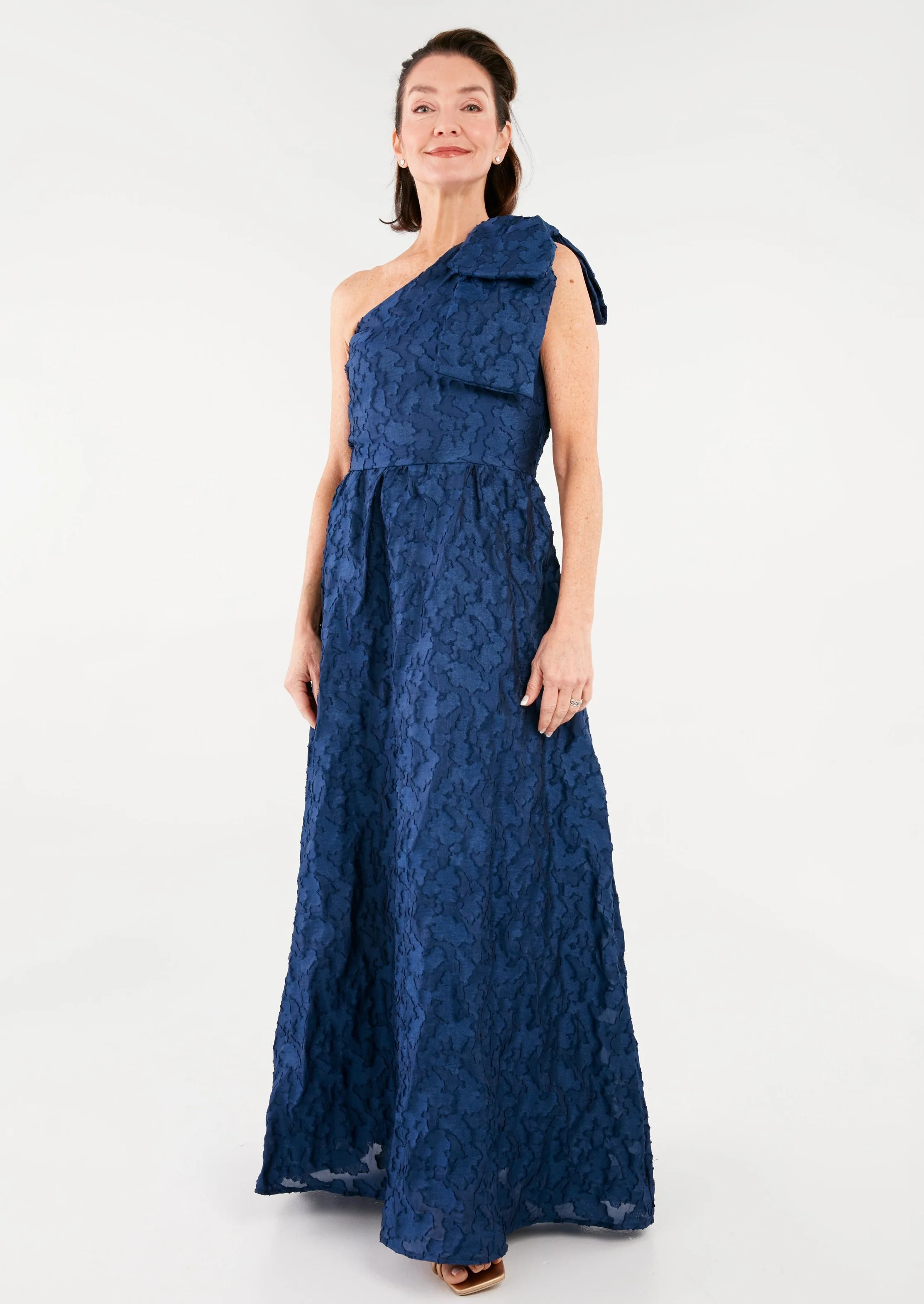 Caroline One-Shoulder Gown Navy Organza | Abbey Glass