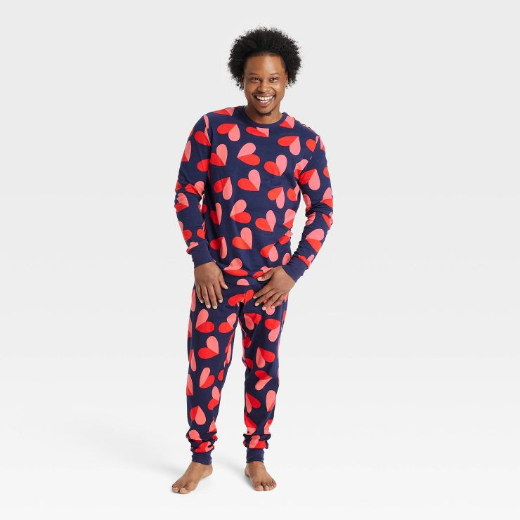 Men's Valentine's Day Hearts Matching Family Pajama Set - Navy | Target