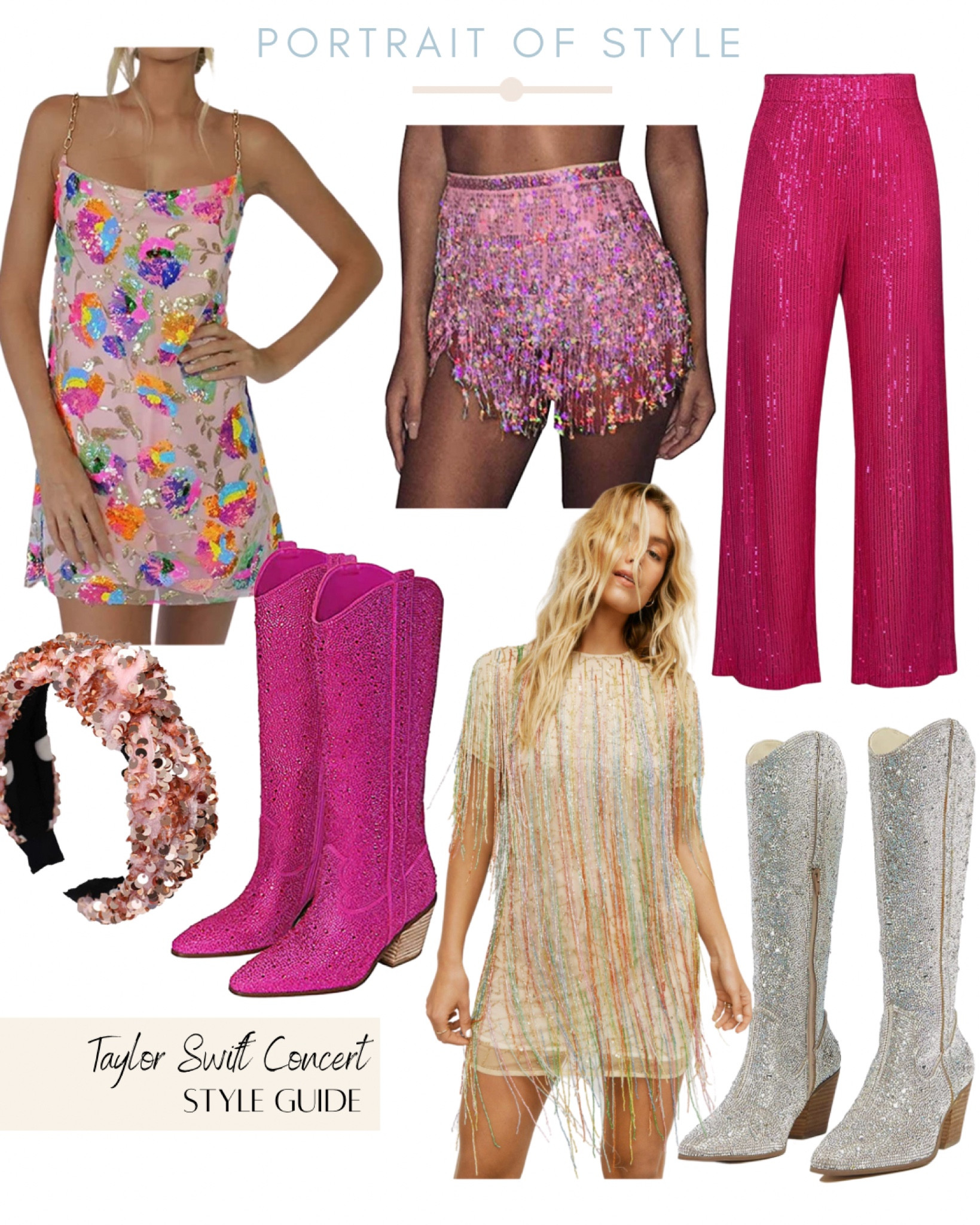 Taylor Swift concert inspo. Get ready for the next concert with these items! 

#taylorswift #taylorswiftconcert #taylorswiftconcertoutfits #sequins #sequindresses #sequinpants #sequinboots #cowboyboots #sequinheadband #headbands #headband

#LTKFind