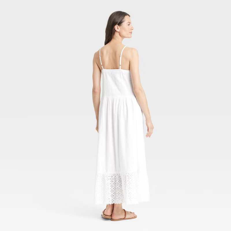 Women's Eyelet Maxi Sundress - Universal Thread™ White L: Cotton, Lightweight, Adjustable Strap... | Target