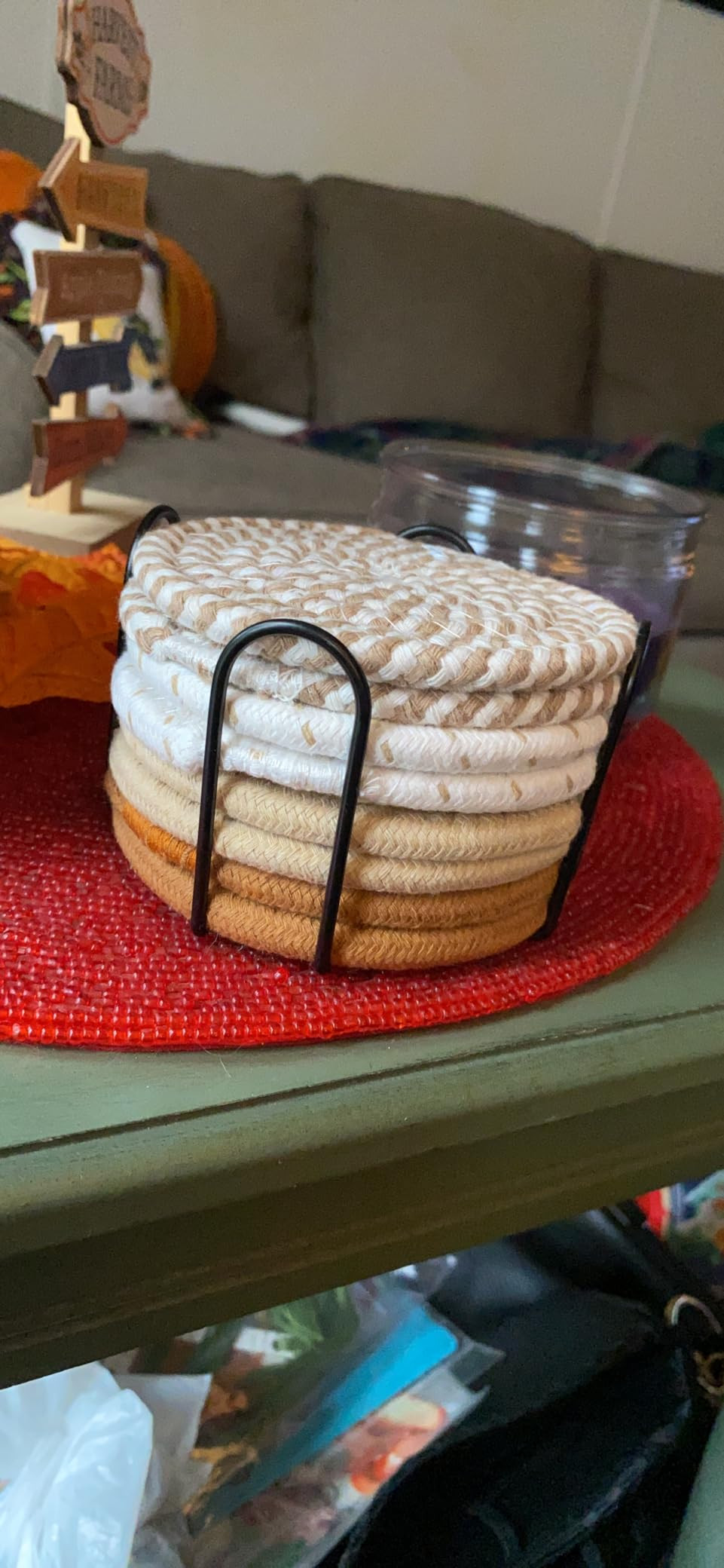 Mckanti 8 Pcs Drink Coasters with Holder, Minimalist Cotton Woven 4 Colors Absorbent Coaster Set ... | Amazon (US)