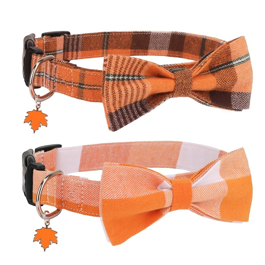 PTDECOR Fall Dog Collar with Bow, Halloween Thanksgiving Bowtie Collar, Adjustable Cotton Yellow ... | Amazon (US)