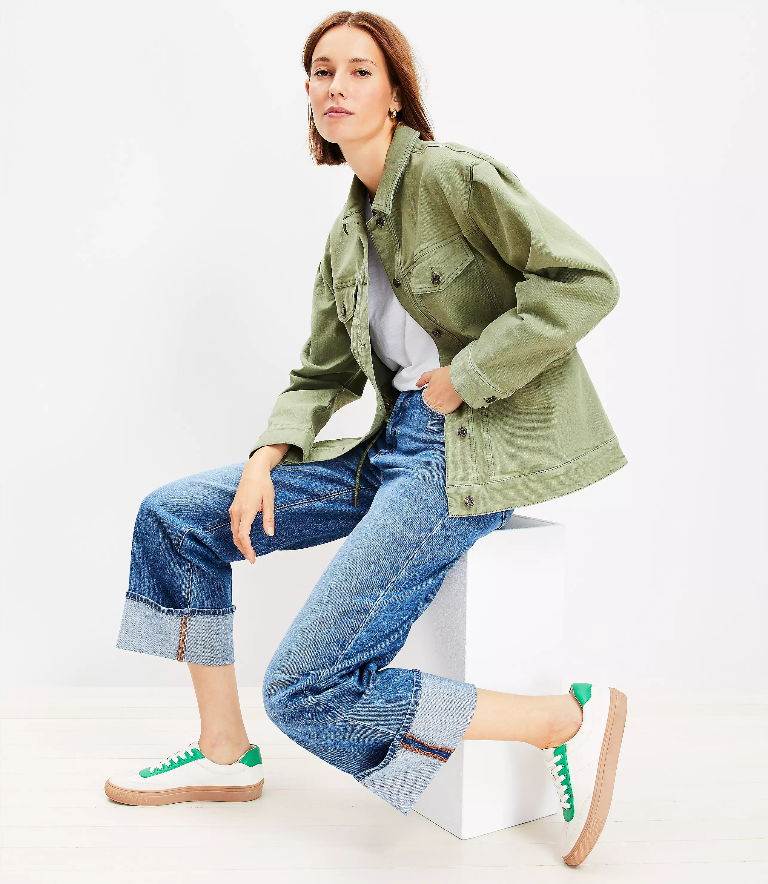 Puff Sleeve Drawstring Denim Jacket | LOFT