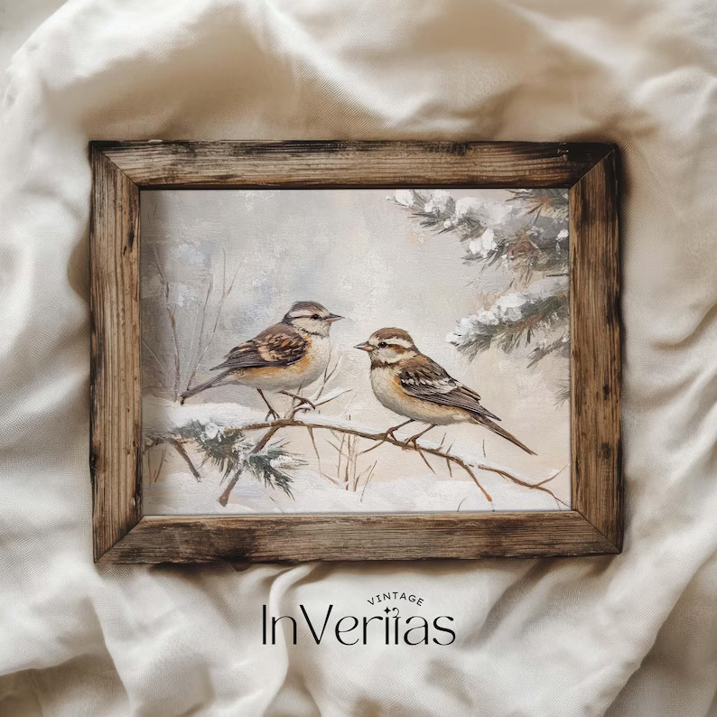 Birds in Winter Print Vintage Style | Cozy Cottage Winter Decor | PRINTABLE | No. 735 - Etsy | Etsy (US)