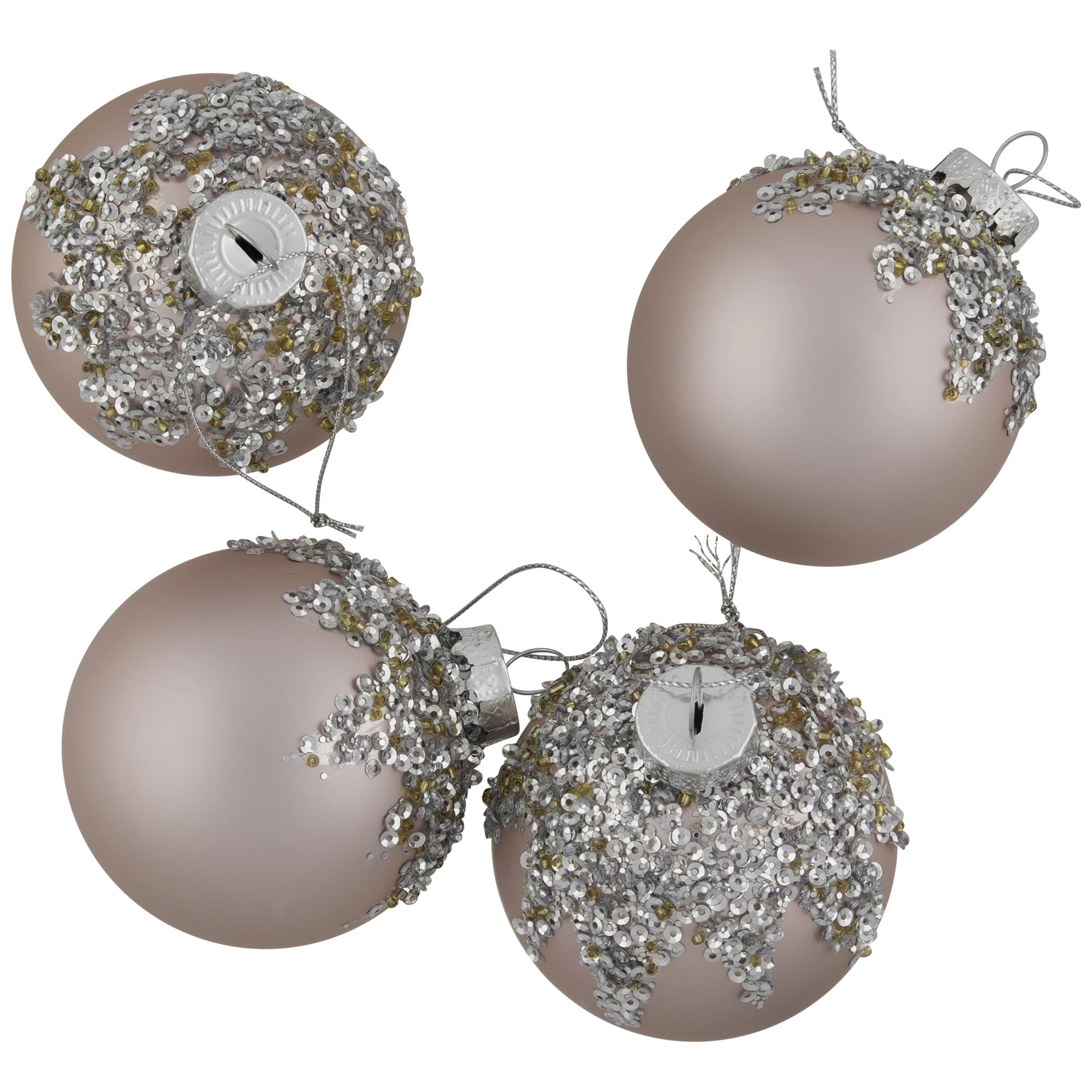 4ct Pink Beaded and Sequined Glass Ball Christmas Ornament Set 2.75" (70mm) (Set of 4) | Wayfair North America