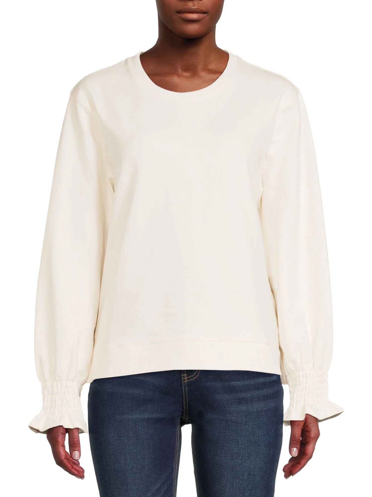 Time and Tru Women’s Smocked Cuff Sweatshirt | Walmart (US)