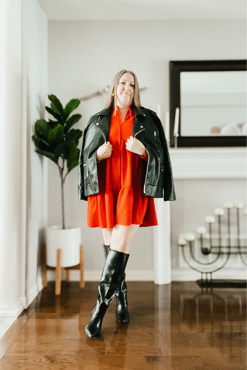 Valentine’s Day outfit
Red dress, black boots, faux leather jacket, gold jewelry

#LTKSeasonal #LTKOver40 #LTKShoeCrush