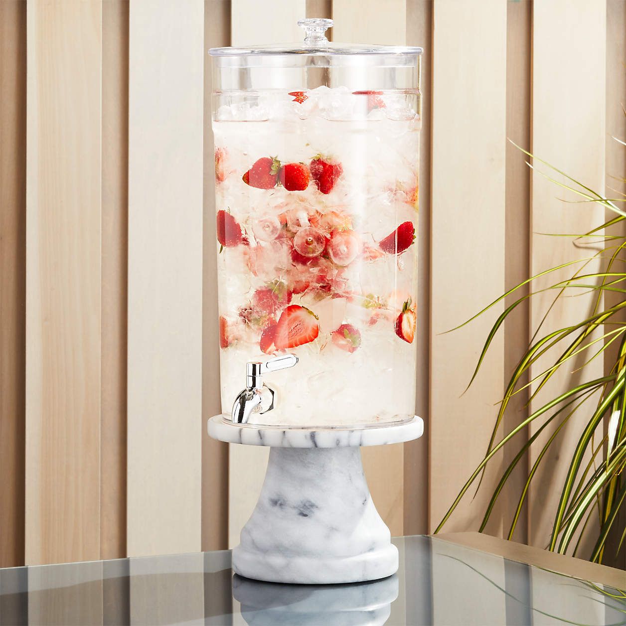 Claro Acrylic Drink Dispenser with French Kitchen Stand + Reviews | Crate and Barrel | Crate & Barrel