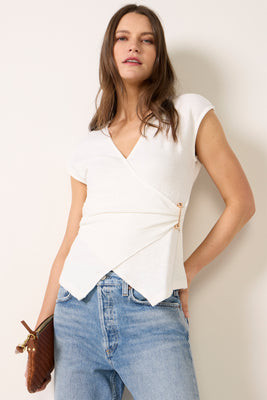 EVEREVE Women's Ivy Faux Wrap Top, Size Small, White | Evereve