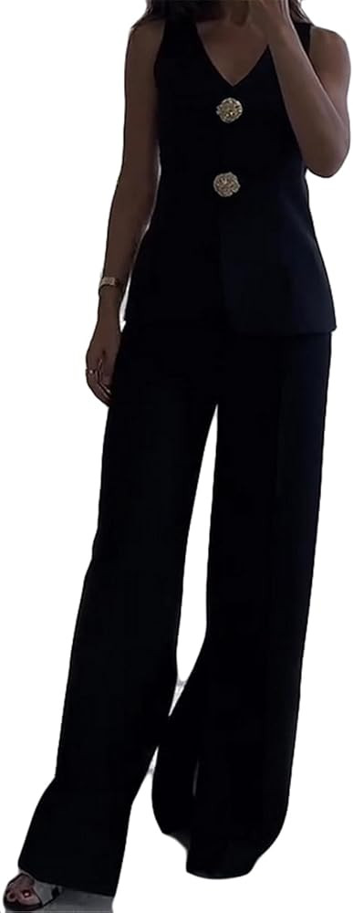 Womens Sexy 2 Pieces Blazer Vest Bodycon Wied Leg Pants Party Clubwear Tracksuit Outfits Suit Set | Amazon (US)