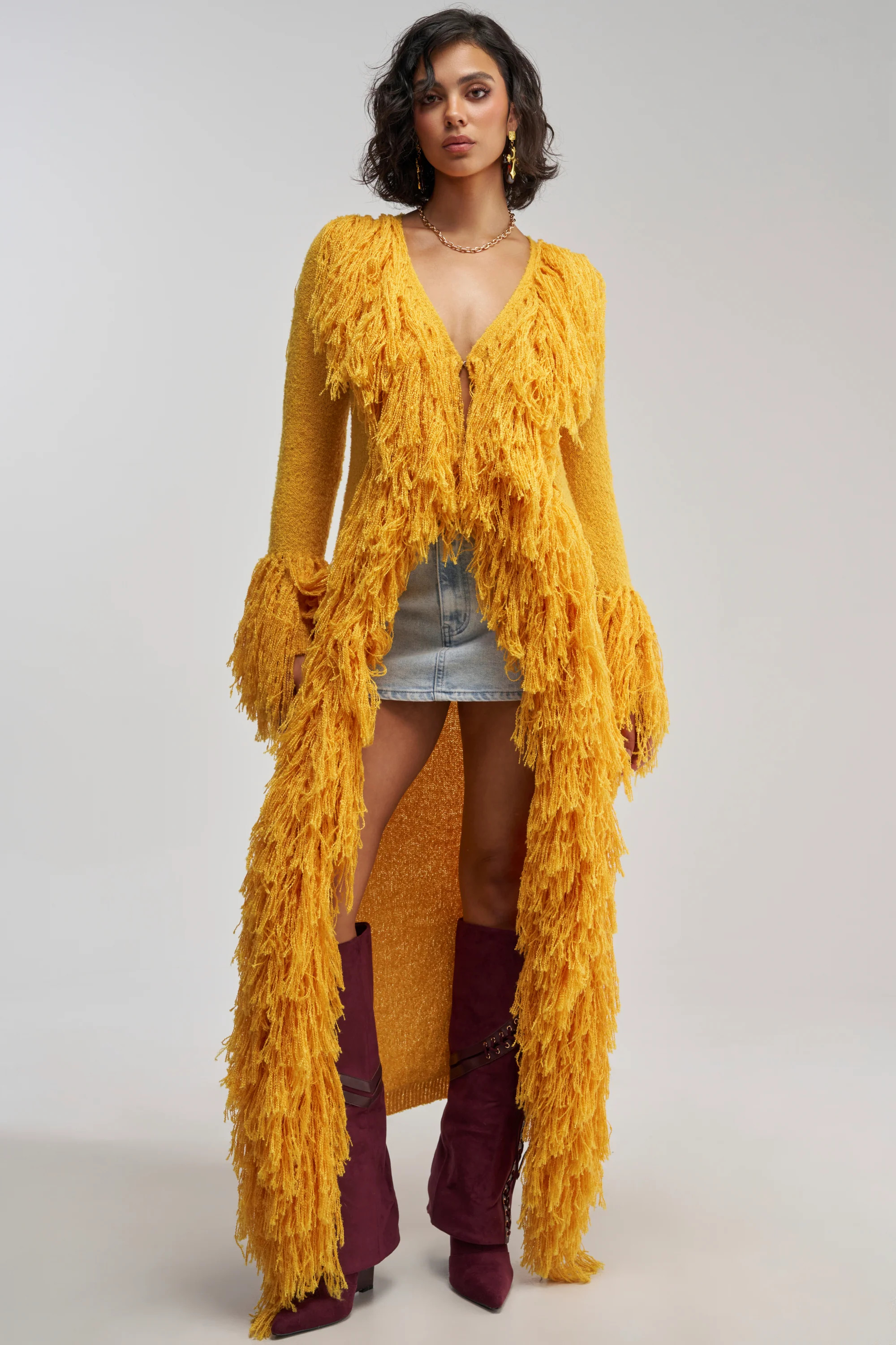 Fringe Knit Duster Cardigan in Yellow | AKIRA | AKIRA