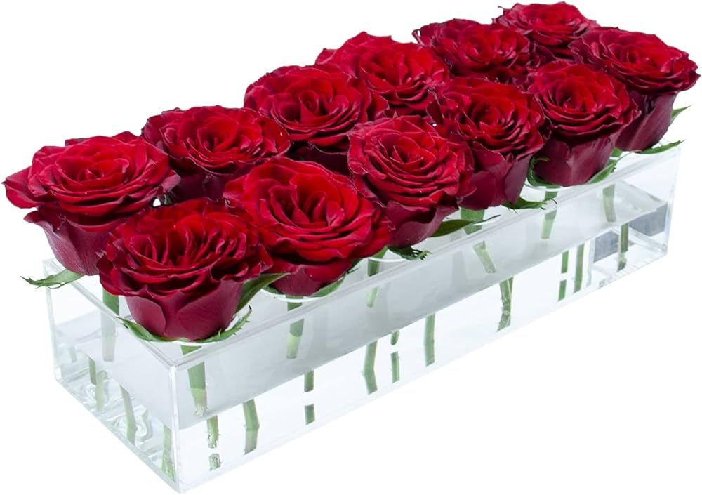 LOYWREE Flower Vase Acrylic Rectangular Floral Centerpiece for Dining Table - 12 Inches Long Rect... | Amazon (US)