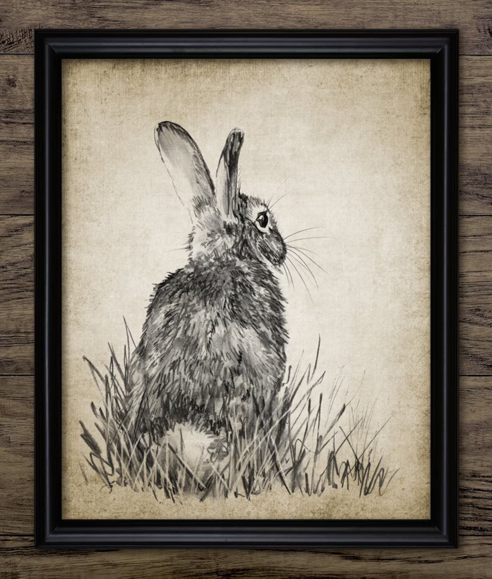 Rabbit Drawing Printable Bunny Drawing Rabbit Wall Art - Etsy | Etsy (US)