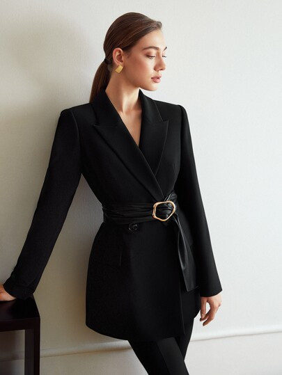 VESTE DE BLAZER EN VISCOSE AVEC CEINTURE | SHEIN