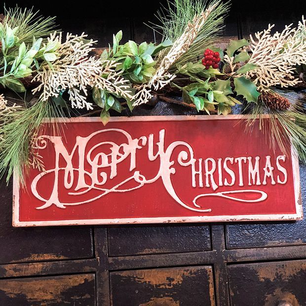 Distressed Metal Merry Christmas Sign | Antique Farm House