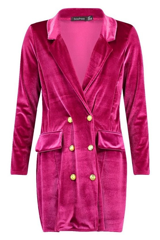 Button Velvet Blazer Dress | Boohoo.com (US & CA)