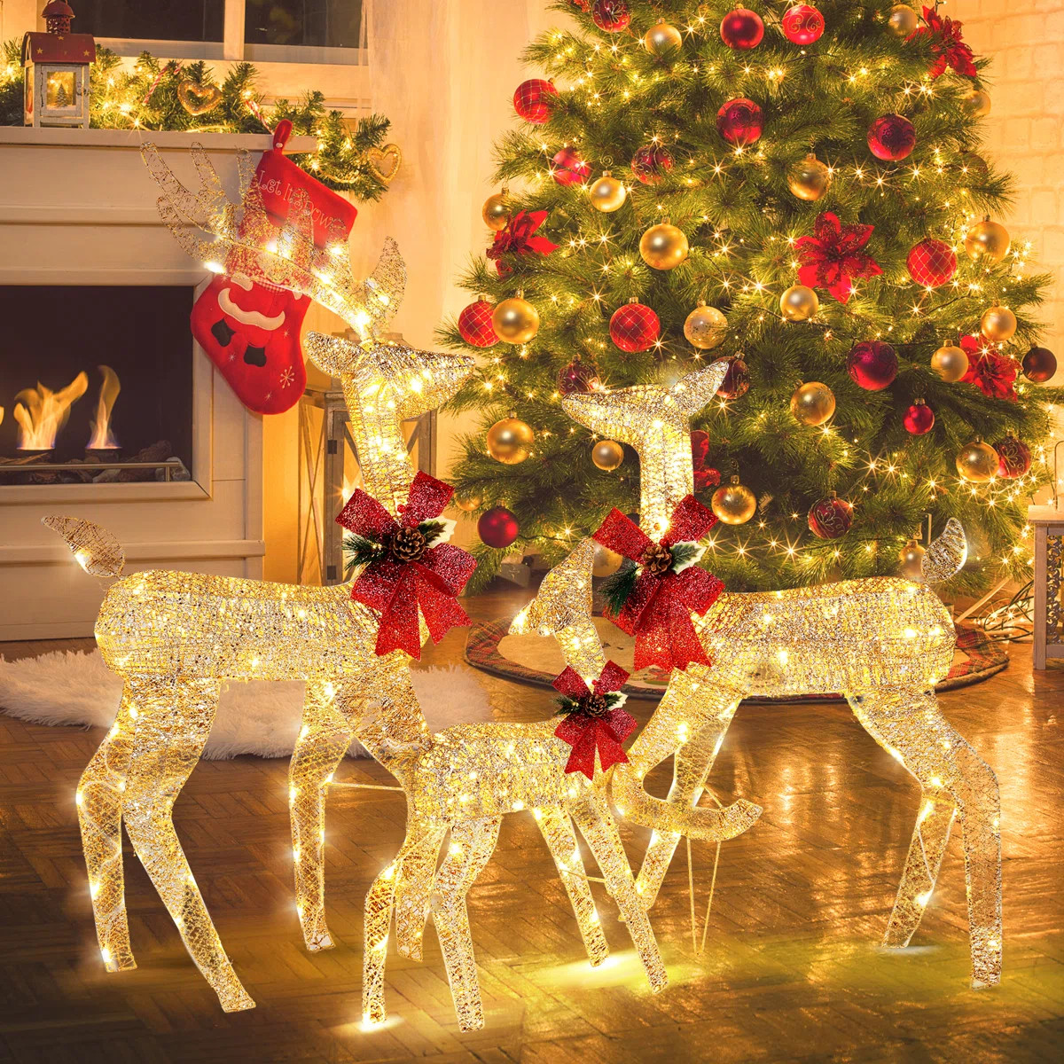 Reindeer Set Outdoor Christmas Decoration With LED Lights | Wayfair North America
