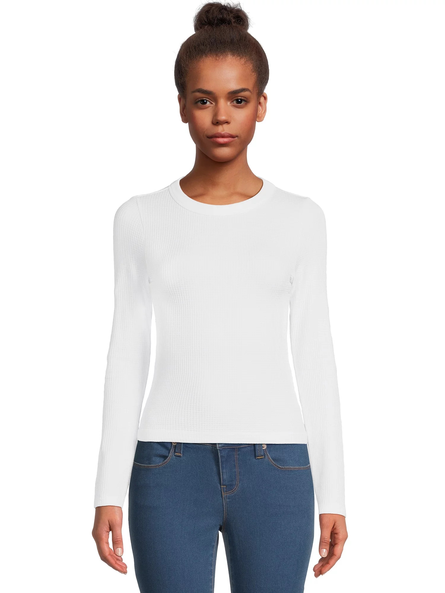 No Boundaries Juniors’ Crewneck Waffle Tee with Long Sleeves, Sizes XS-XXL | Walmart (US)