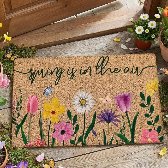 Duraaamo Spring is in The Air Coir Doormat Outdoor Spring Floral Welcome Mat Outdoor Door Mat Flo... | Amazon (US)