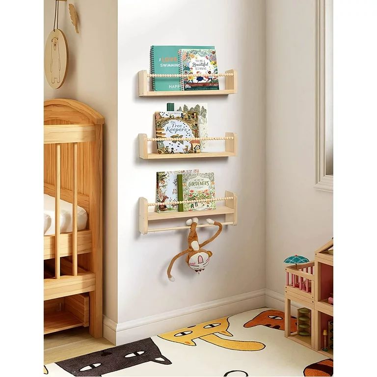 SUMGAR  Nursery Floating Shelves for Wall Set of 3, Kids Bookshelf Toy Storage Organizer Natural ... | Walmart (US)