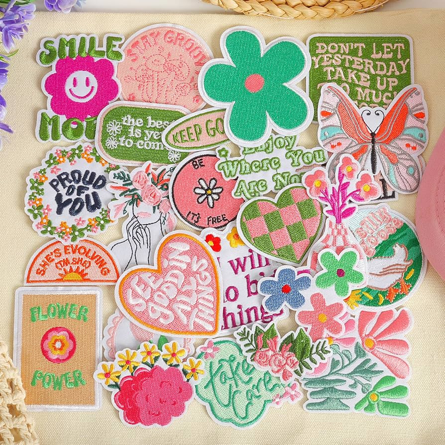 KINGSOW Boho Iron-On Patches for Clothes: 25PCS Pastel Flower & Butterfly Embroidery Patches with... | Amazon (US)