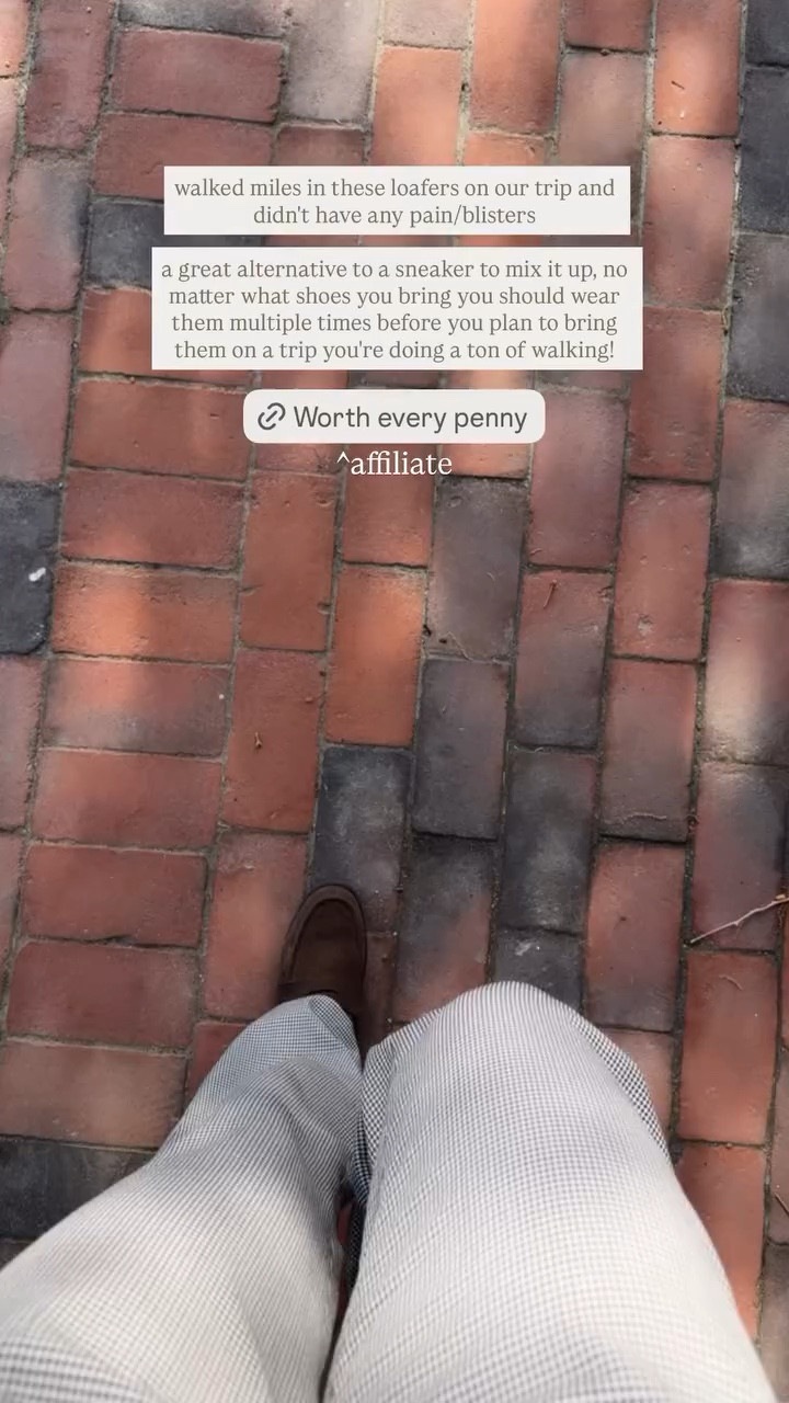 ^affiliate walked miles in these loafers on our trip and didn't have any pain/blisters 

a great alternative to a sneaker to mix it up, no matter what shoes you bring you should wear them multiple times before you plan to bring them on a trip you're doing a ton of walking!