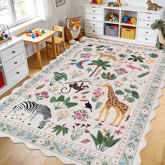 MJIAexp Jungle Animal Print 6x9 Area Rugs for Living Room, Beige Soft Washable Rugs for Bedroom U... | Walmart (US)