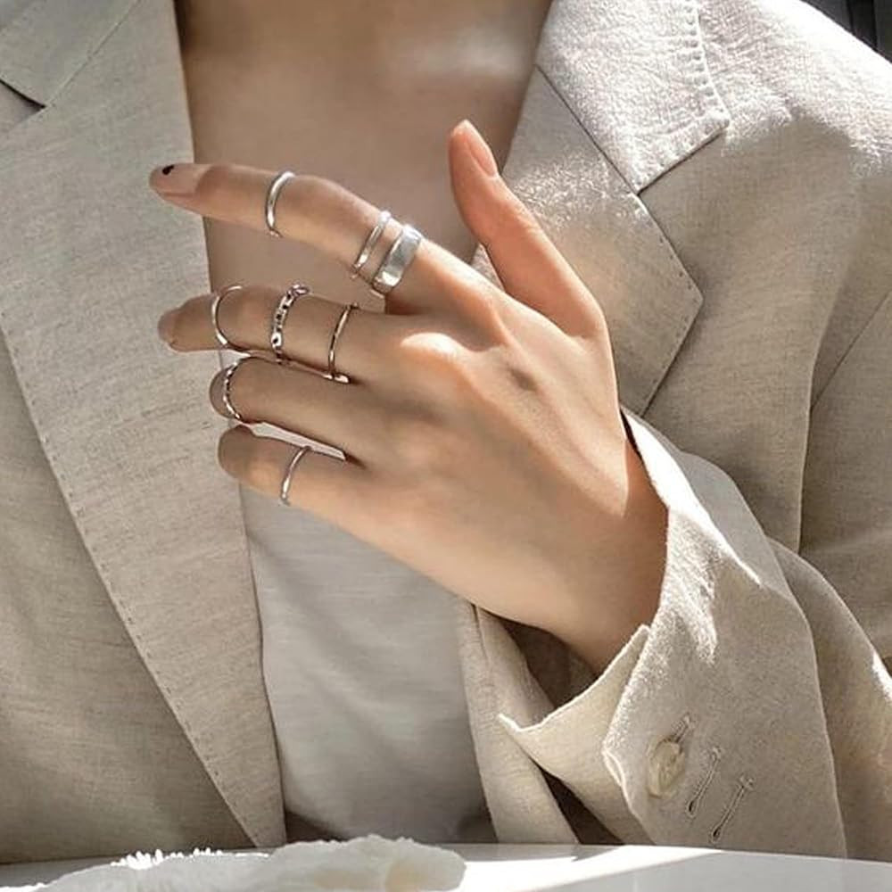FAXHION 12 PCS Dainty 14K Gold Rings for Women Teen Girls, Open Chunky Twist Simulated Diamond Cr... | Amazon (US)