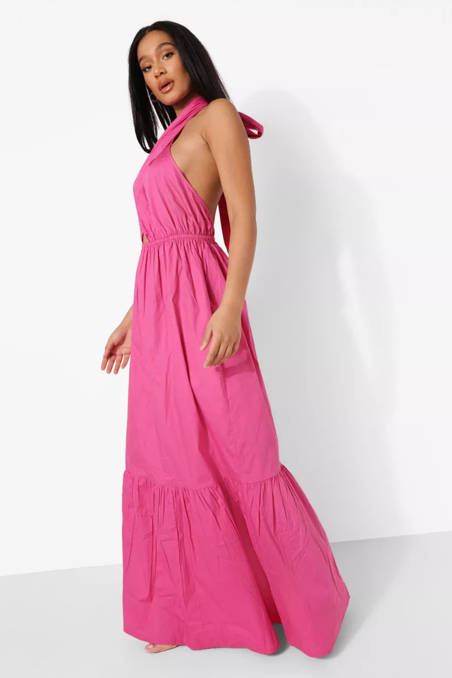 Cotton Wrap Halterneck Drop Hem Maxi Dress | Boohoo.com (US & CA)