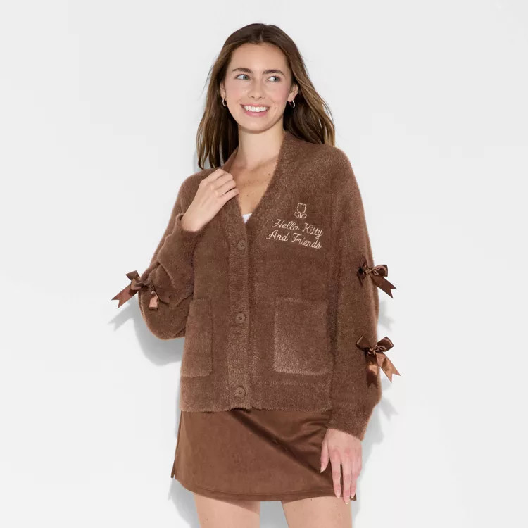 Women's Hello Kitty & Friends Graphic Cardigan - Brown M | Target