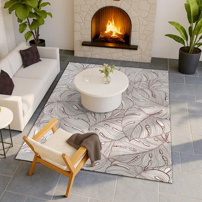 Castille Cordasia Rouge Contemporary Indoor/Outdoor Rug In Floral Style, Power-Loomed Polyester And Poly-Chenille Blend, Durable, Easy Clean For Livin | Wayfair North America