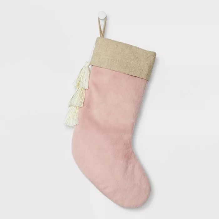 Short Pile Faux Fur Christmas Stocking with Tassels Pink - Wondershop™ | Target