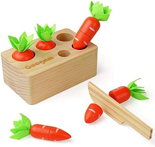 Coogam Baby Carrots Sorting Toy, Wooden Montessori Color Shape Sorter Cutting Harvest Matching Game  | Amazon (US)