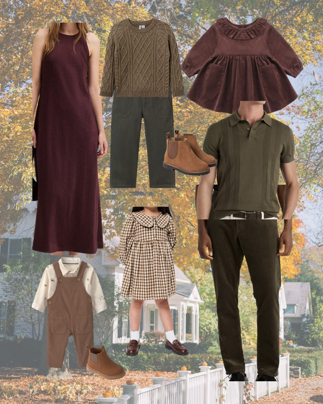 Fall family photo outfit ideas for the whole family 🍂 Coordinating warm fall neutrals, olive green, chocolate brown and burgundy for a cohesive family picture color palette without everyone matching.
Toddler girl family photo outfit: brown gingham dress, Peter Pan collar dress, brown loafers, white ankle socks + velvet fall dress.
Baby boy family photo outfit: brown overalls, cream printed bodysuit + brown Chelsea boots.
Also linked: burgundy maxi dress for mom, olive green polo for dad, corduroy pants, boys cable knit sweater, olive pants + brown boots.
fall family photo outfits, toddler girl fall outfit, toddler girl family picture outfit, baby boy fall outfit, baby boy family picture outfit, sibling outfits for family photos, coordinating family outfits, fall family picture outfit ideas, brown gingham dress, baby boy overalls, kids fall outfits 

 #LTKmomlife #LTKBaby #LTKKids