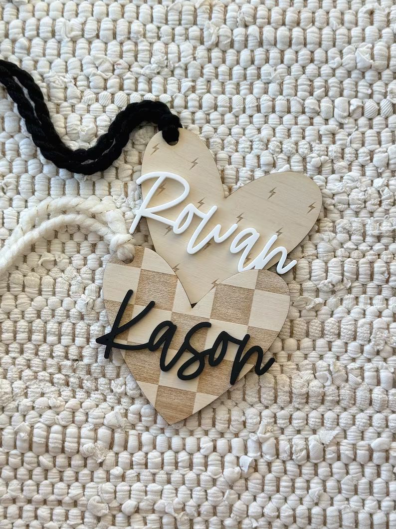 Personalized Heart Tag Checkered Lightning Bolts Valentine's Day Basket Tag - Etsy | Etsy (US)