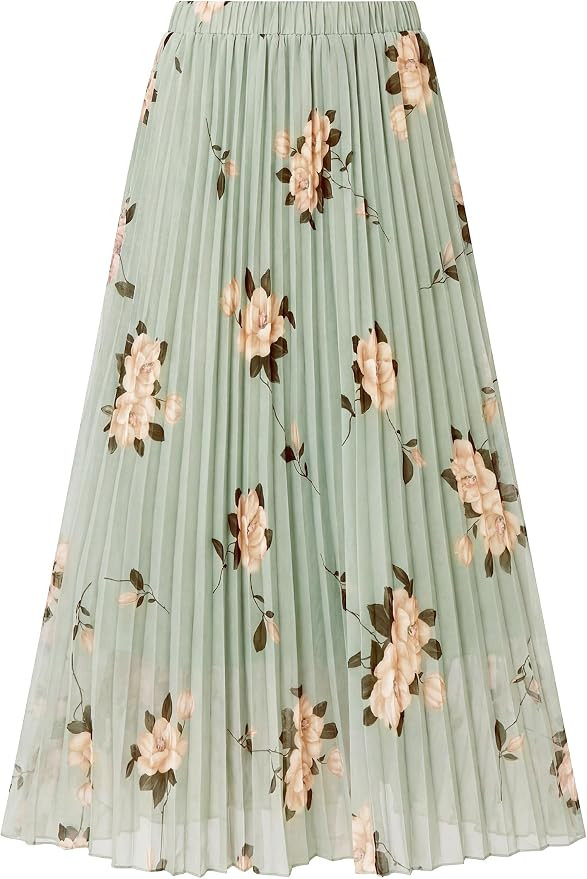 ANRABESS Womens Maxi Skirts Pleated Floral Chiffon Dressy Casual Flowy A-Line Skirt with Full Lin... | Amazon (US)