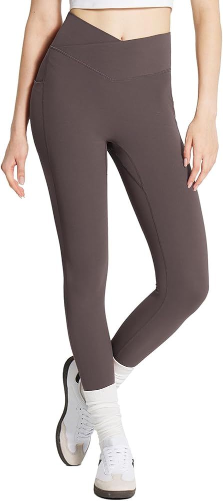 BALEAF Women's Workout Leggings with Pockets 25'' Cross Waist Yoga Pants High Waisted Lightweight... | Amazon (US)