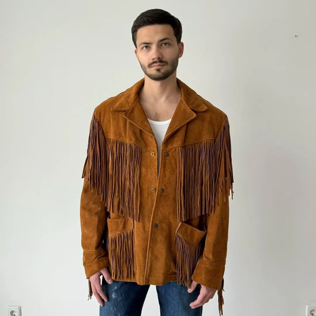 Vintage 90s Schott Western Made in USA Brown Fringe Cowboy Rider Suede Jacket Size 44L Retro Amer... | Etsy (US)