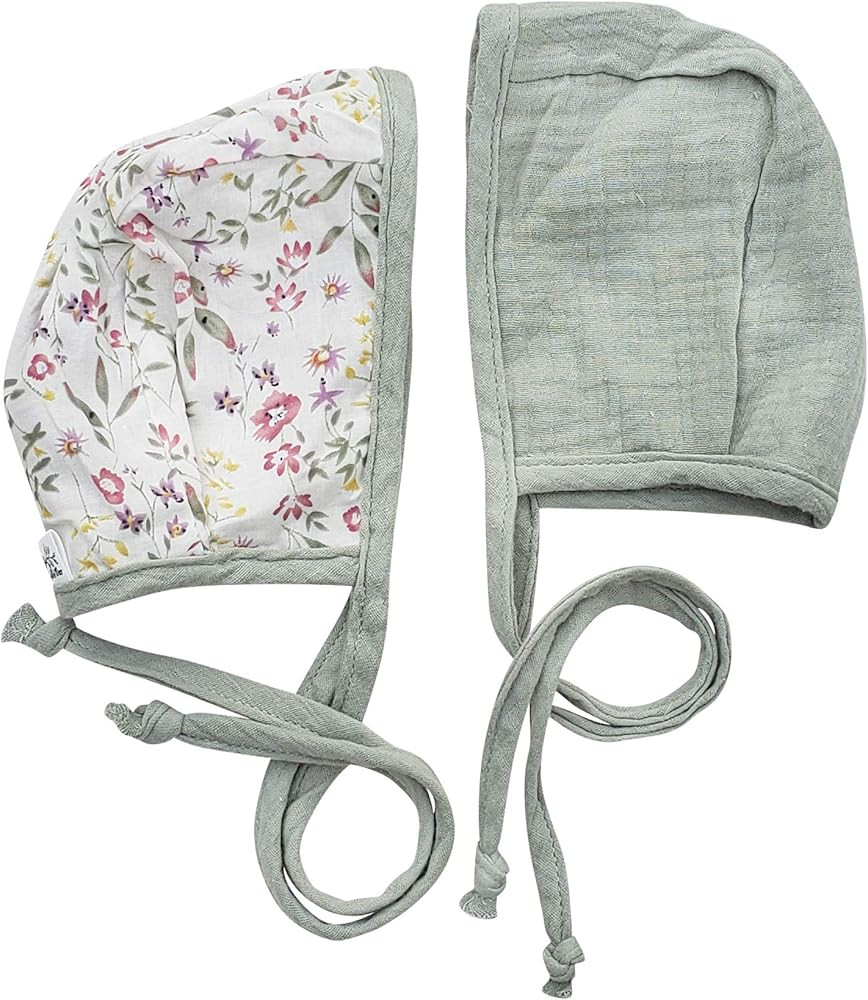 Baby Girl Bonnet Hat Spring Floral Pastel RERVERSIBLE Cotton Muslin Spring Soft | Amazon (US)