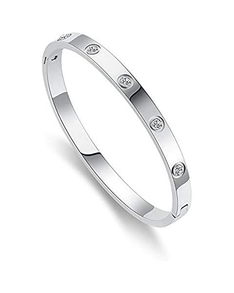 Jude Jewelers Classical Plain Stainless Steel Cubic Zircon Filled Bangle Bracelet | Amazon (US)